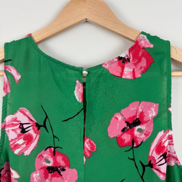 Women's Who What Wear Green and Pink Floral Sleeveless Blouse, Size M - Picture 6 of 8